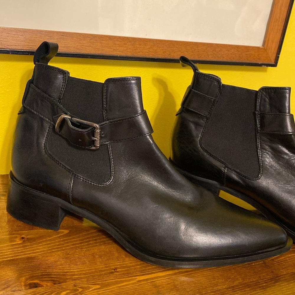 Italian Leather Ankle Boots Black Pointed Toe 8